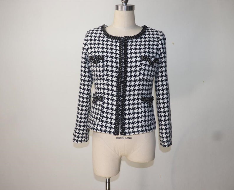 Custom Made Tweed Hounds tooth Blazer + Skirt Suit