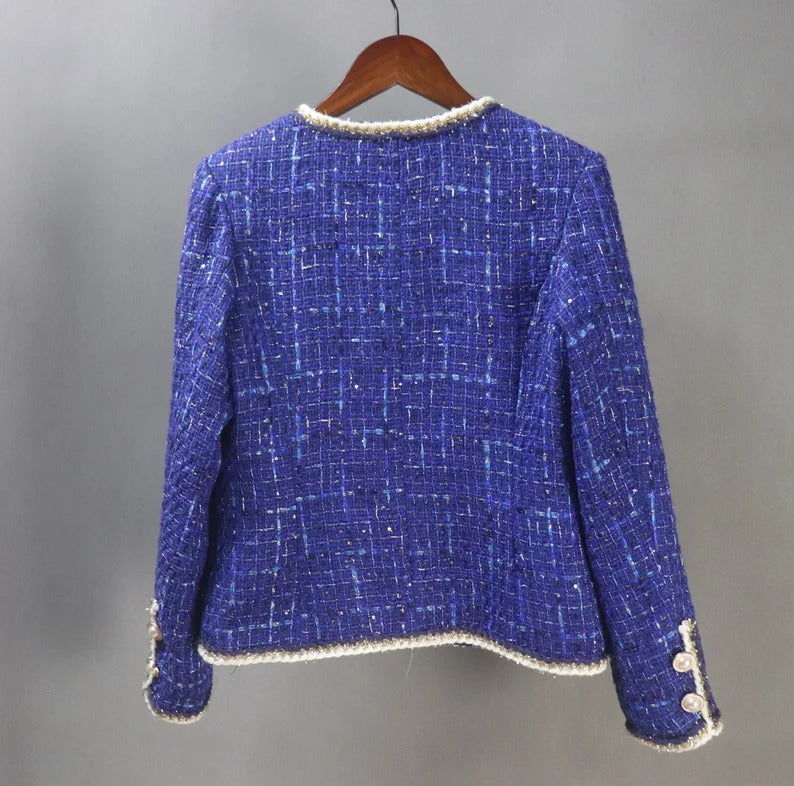 Royal Blue Coat Blazer Sequinned Women's Tailor CUSTOM MADE Tailor Made Royal Blue Tweed Jacket Coat Blazer For Women-Office,casual,vacation,business,dating,party,outdoor,picnic,hiking,travel, formal, etc. We have different material and design of custom women blazers. Perfect to match with many clothes, it is one suit jacket can match almost all of your wardrobe.