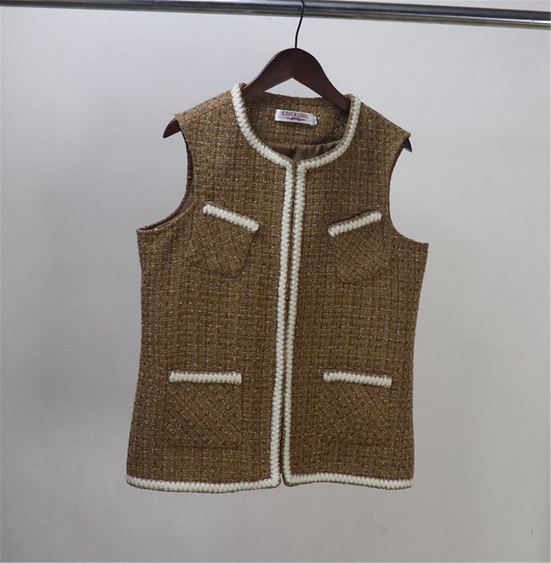 Women CUSTOM MADE Check Pattern Crooked Pockets Tweed Vest Gilet 2 Colours Quick International service! Custom made or tailor made Check Pattern Crooked Pockets Tweed Vest Gilet 2 Colours has four pockets, can wear it for official use, college inauguration, ceremony. Feel more comfort and confident.
