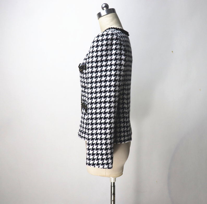 Custom Made Tweed Hounds tooth Blazer + Skirt Suit