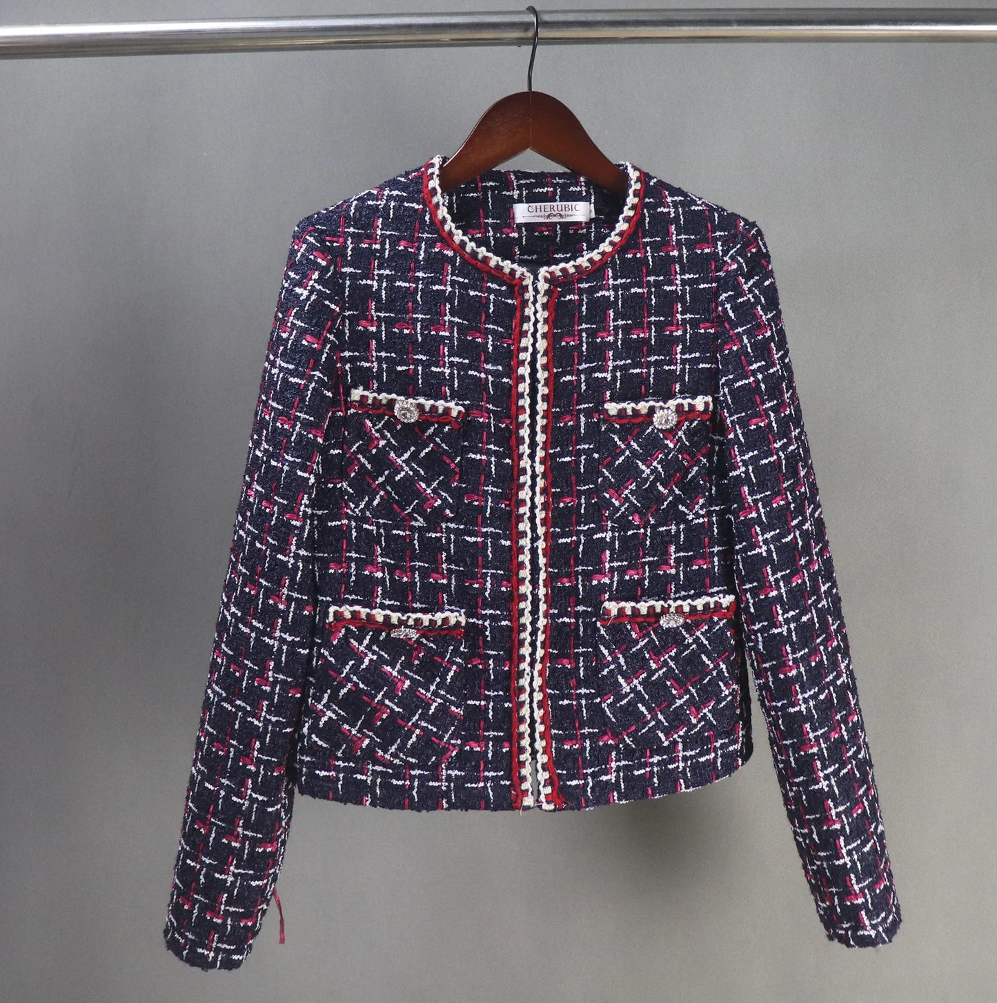 Tweed Navy / Red Jacket Coat Blazer Tailor Made Checked Pattern
