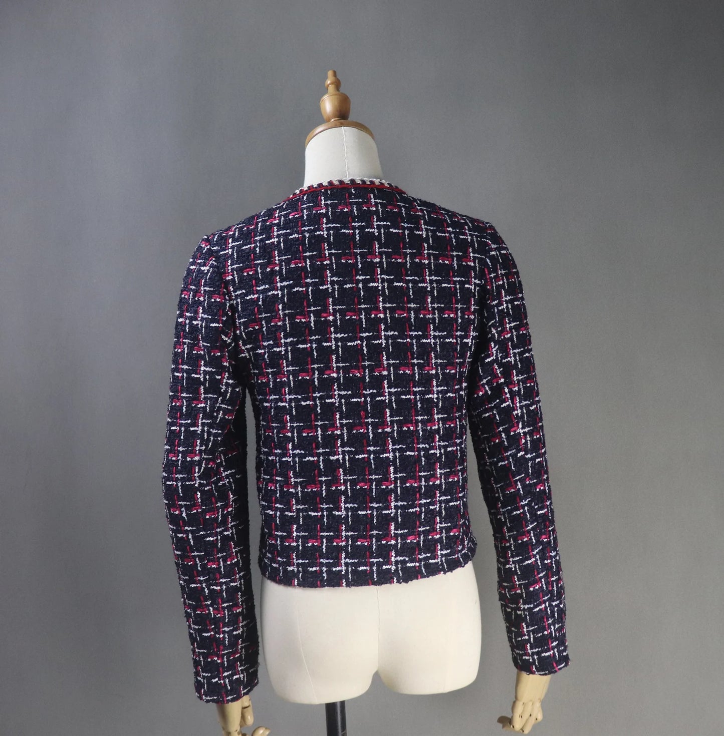 Tweed Navy / Red Jacket Coat Blazer Tailor Made Checked Pattern - Fashion Pioneer