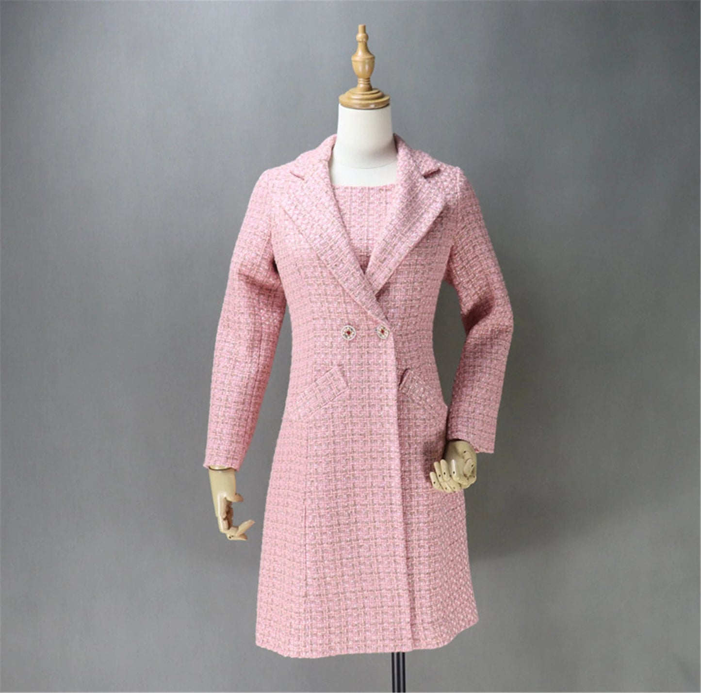 Sheath Dress + Long Coat For Ladies With Tweed material(10% discount) "More Than 10% Additional Discount when you buy both Jacket +Sheath Dress UK CUSTOMER SERVICE! Women Custom Hand Made Pink Tweed Blazer (more than 10% discount) - Whether it's for a wedding, an office interview, graduation, the Inauguration, or a new job, make a lasting impression in a timeless tweed suit.