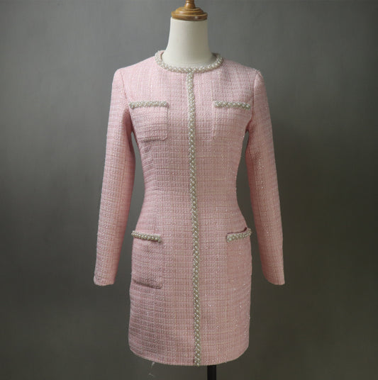 The Pink Tweed Dress with Pearls Trim: Your Ultimate Winter Formal Staple