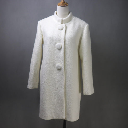 The White Wool Loose Fit Long Coat with Stand-Up Collar: Channeling Elegance, Sophistication, and Timeless Style