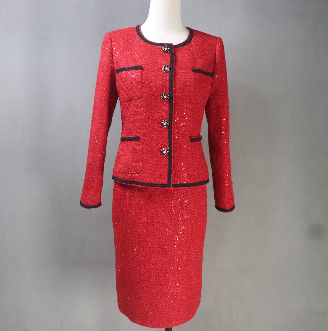 Elevate Your Holiday Style with a Custom-Made Red Tweed Suit/Dress