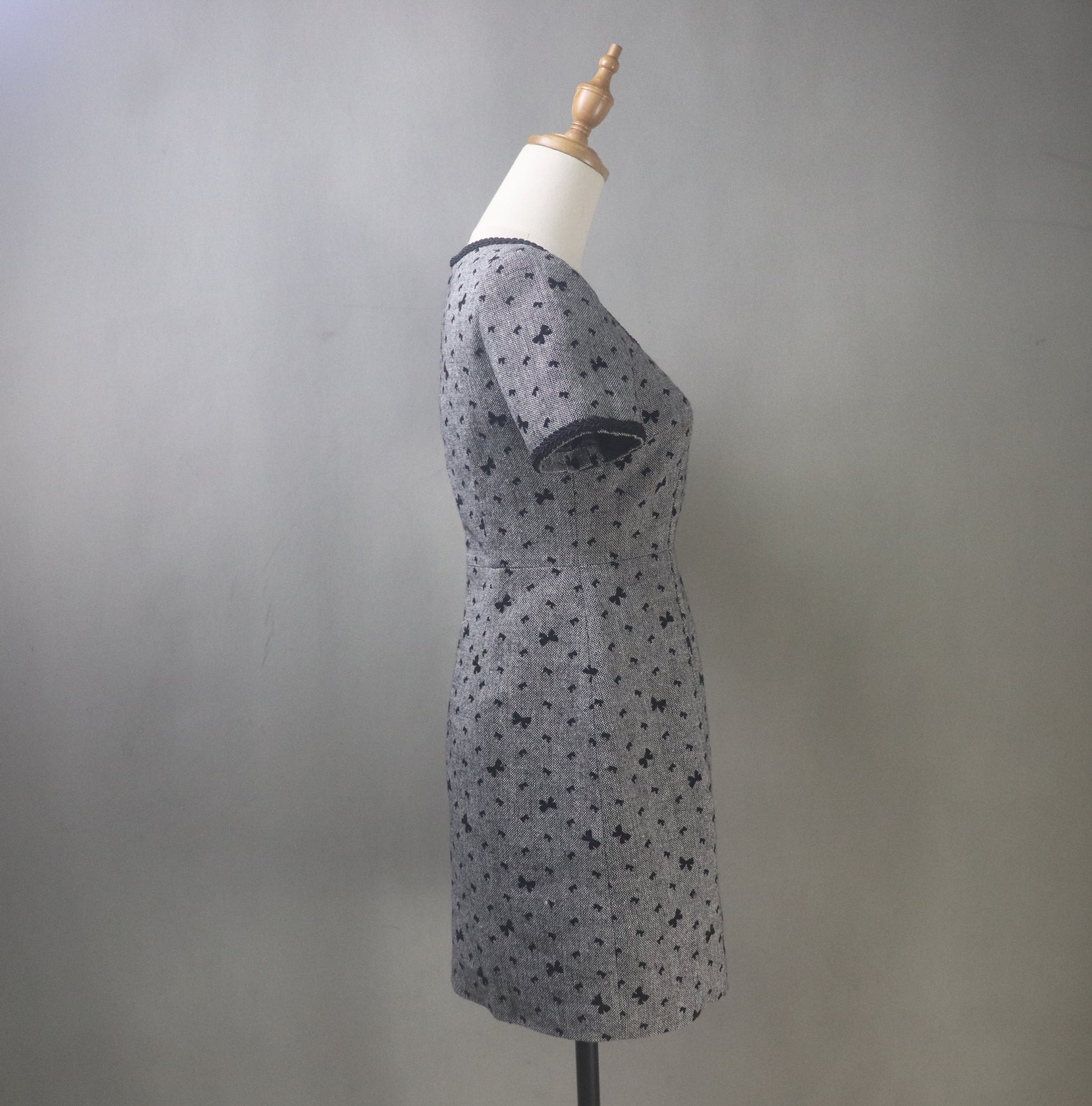 summer tweed dress Bespoke Dark Grey Tweed Dress – Elegant & Feminine