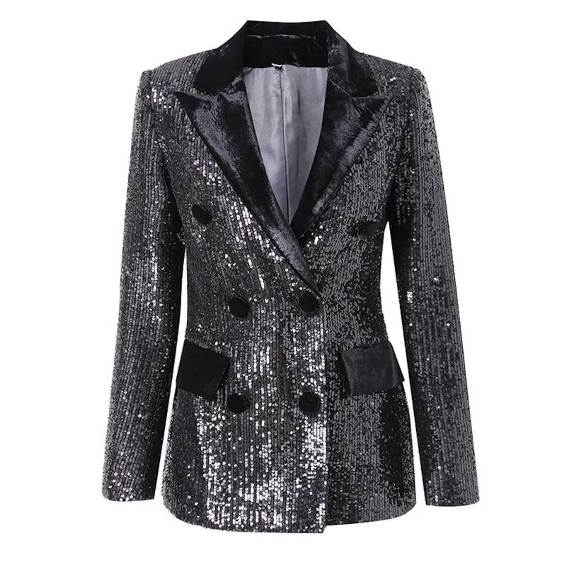 If you want to add a colourful and playful accent to your party clothing, the Party clothing One Button Rainbow Multi-Color/Black Sequinned Mid-length Blazer Coat for Women is a daring and colourful option. It is the perfect outfit for a variety of events where you want to make a fashionable statement thanks to its vibrant sequin design and adaptable silhouette.