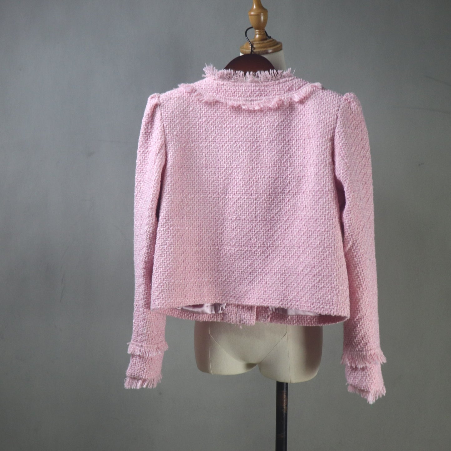 Custom Made Pink Tweed Skirt Suit Women | Puff Sleeves | Any Size - Fashion Pioneer 