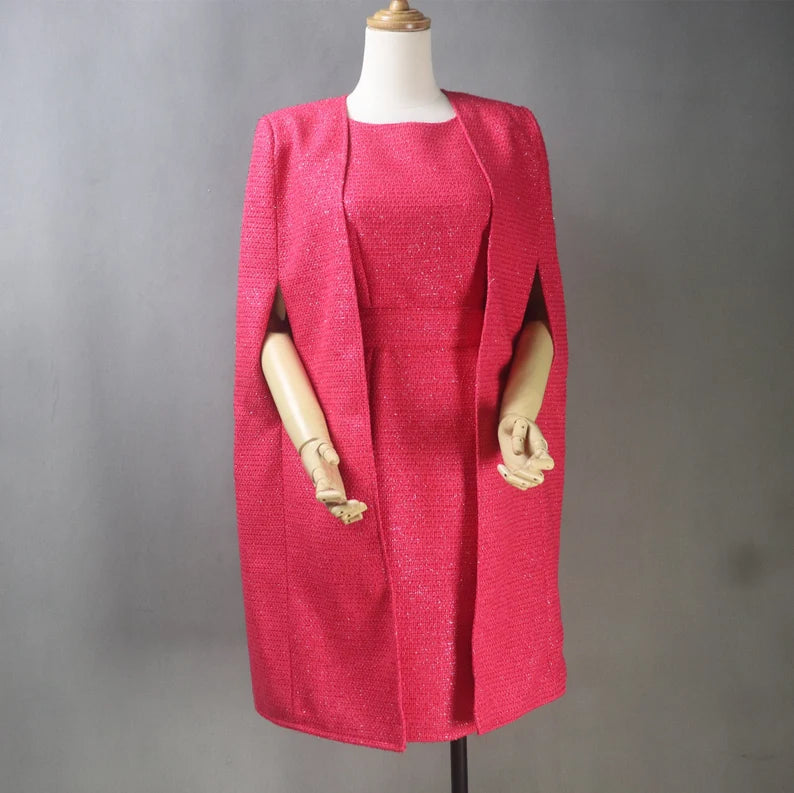 It's not just a dress; it's an expression of your personality. Elevate your fashion game with a red tweed dress that's tailored to perfection, enhancing your natural beauty and embracing your individuality. Our red tweed dress with custom tailoring ensures you are the star of every gathering.  Embrace the fusion of tradition and contemporary fashion with our red sheath dress. 
