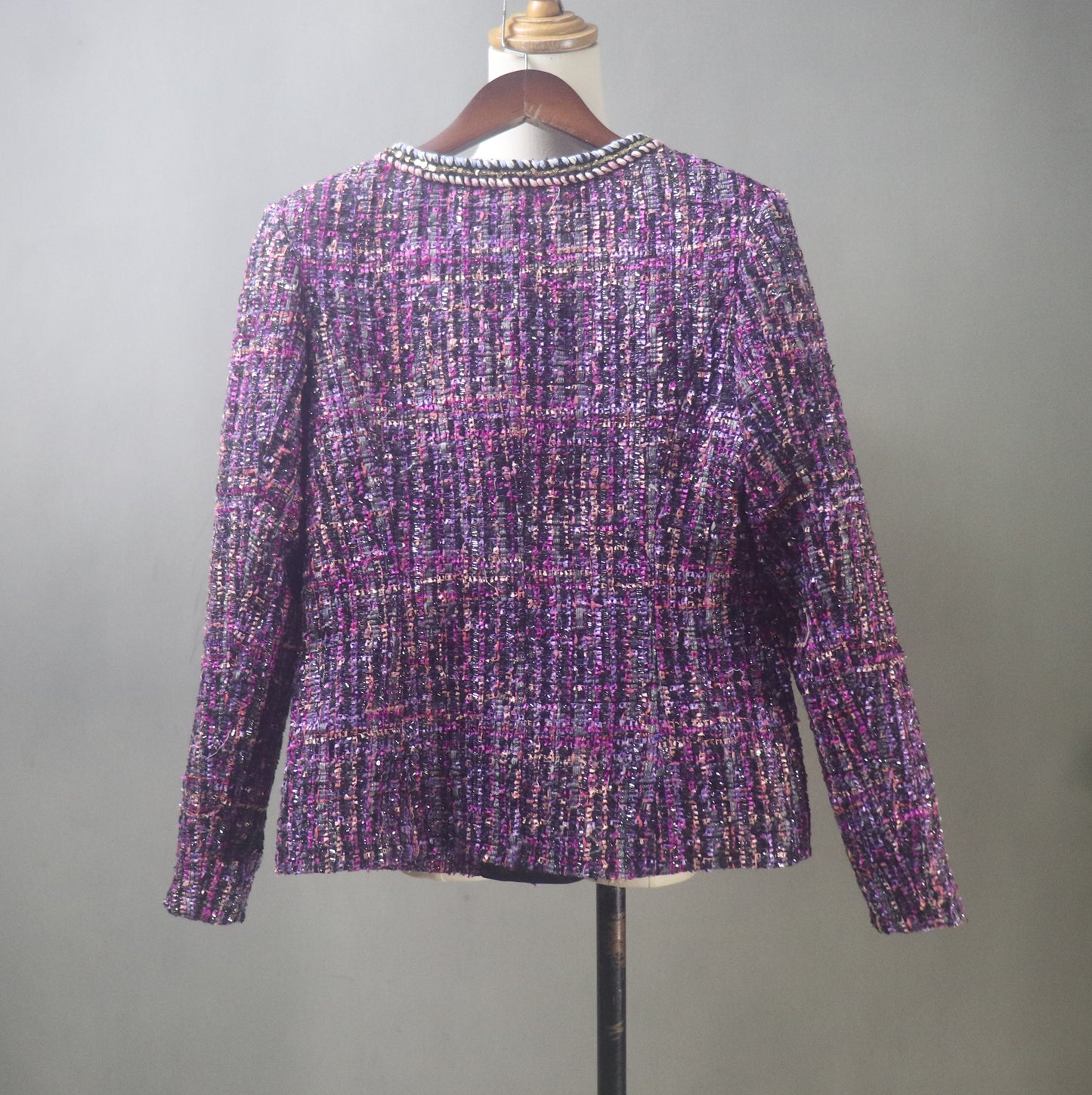 Purple Tweed Long Skirt Suit / Custom Made / Plus size Suit