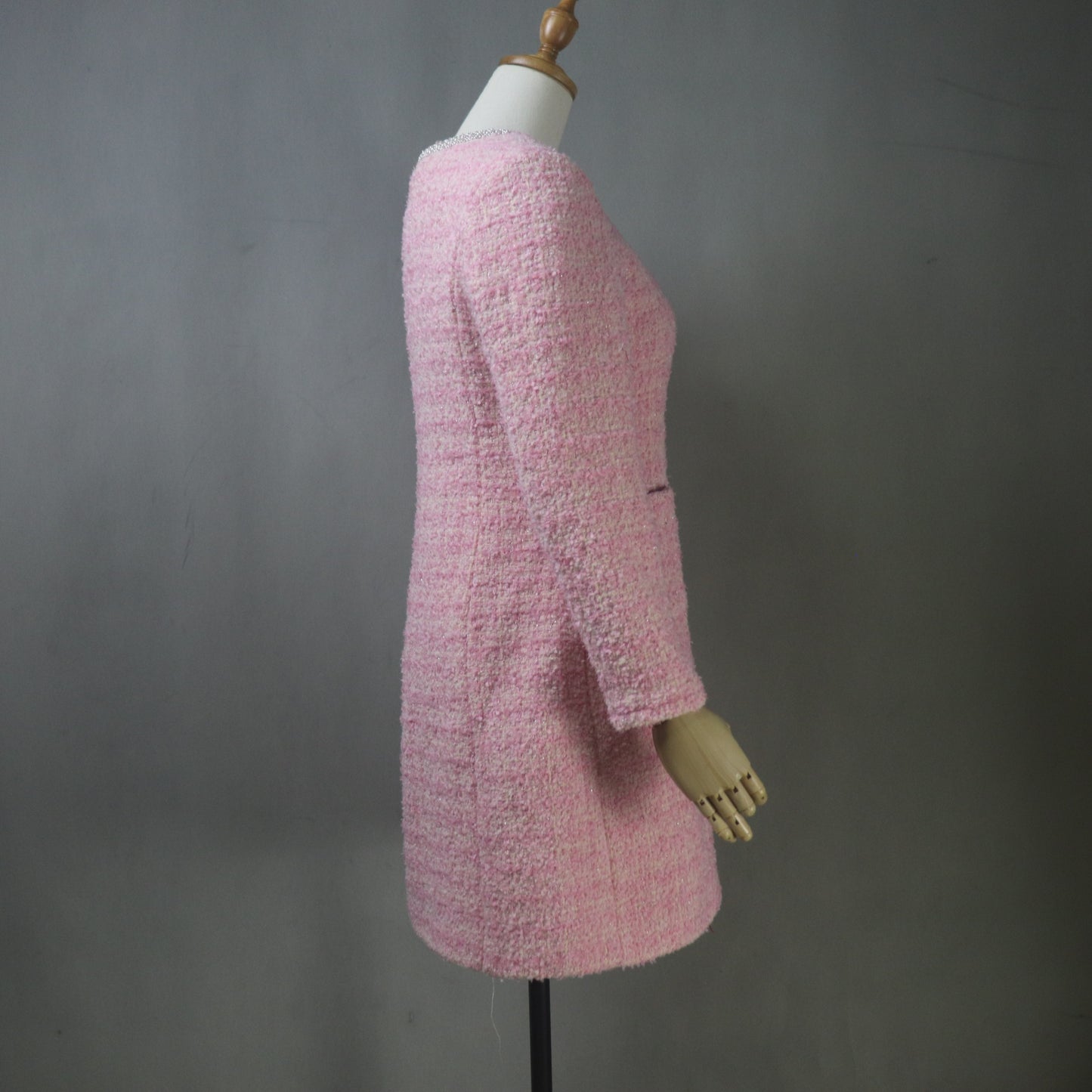 Pink Tweed Dress and Long Coat Set, Made-to-Measure, Any length