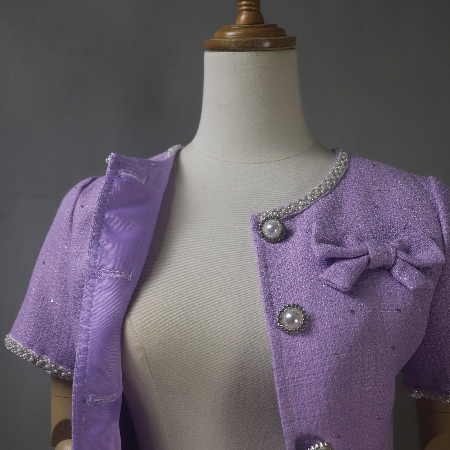 Custom Tweed Lilac Purple Suit Set | Made-to-Measure Jacket & Pencil Skirt | Any Length