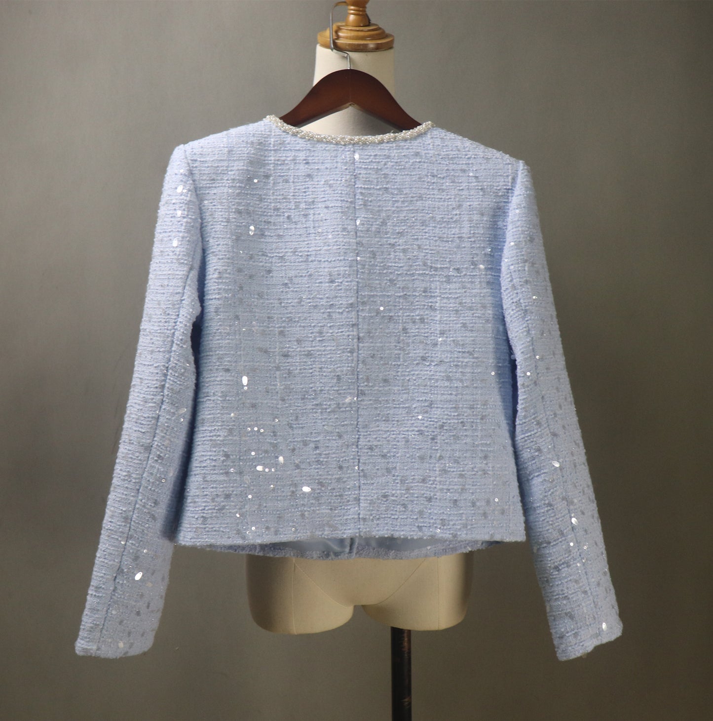 Bespoke Blue Tweed Skirt Suit with Big Sequins