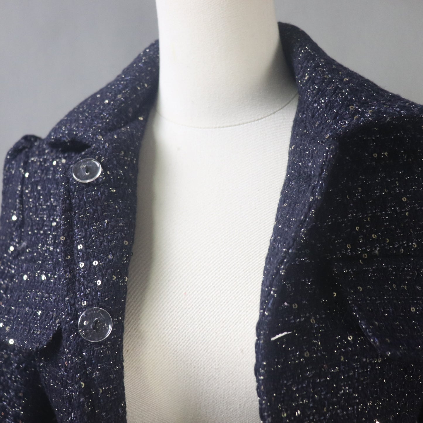 Navy Sequinned Tweed Dress and Long Coat Set, Made-to-Measure, Any length