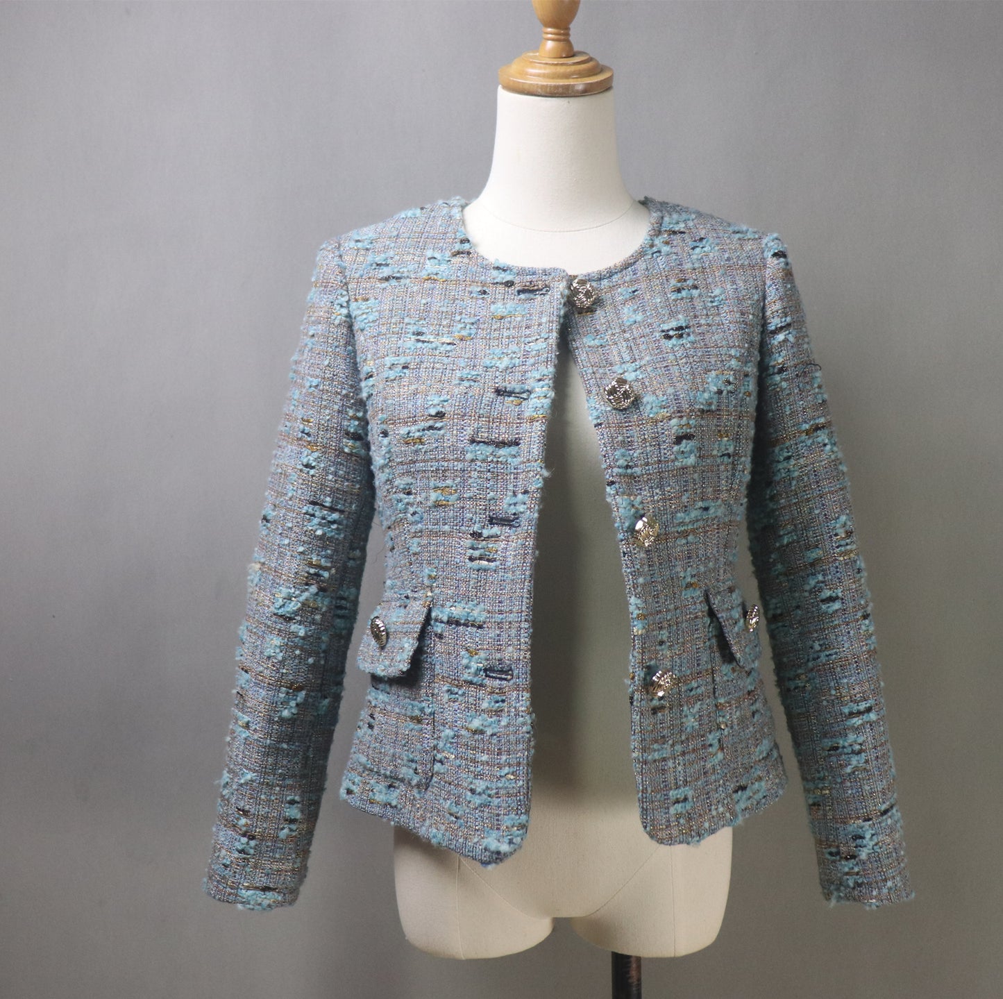 Grey Teal Tweed Skirt Suit