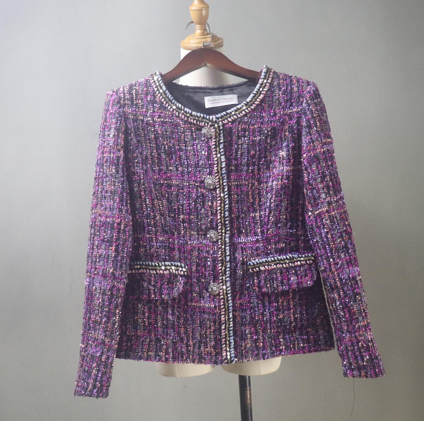 Purple Tweed Long Skirt Suit / Custom Made / Plus size Suit