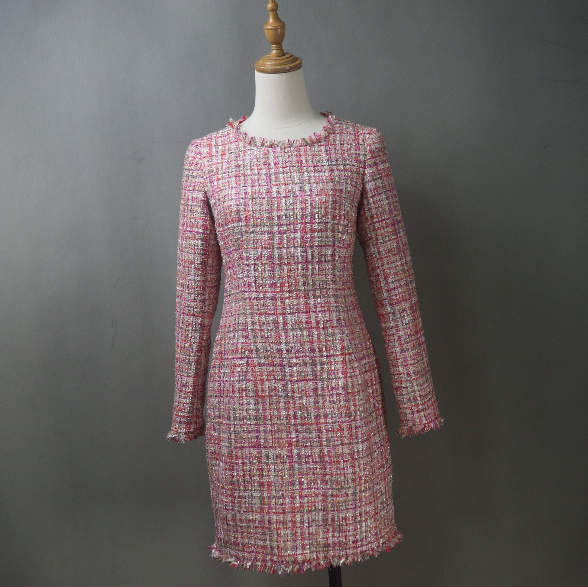 pink tweed dress plus size Plus Size Pink Chanelesque Tweed Dress Pluspreorder