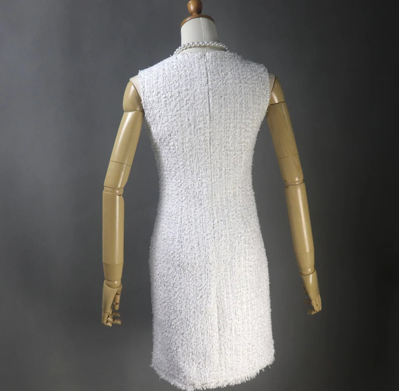 Specially crafted Tweed Long / Short Sheath Dress + Long / Short Coat White White tweed sheath dress Summer Wedding Dress