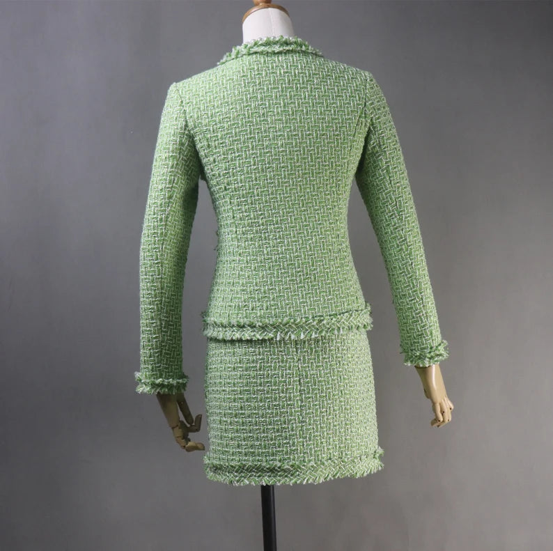 Bespoke Tailor Made Light Green Suit Tweed Blazer + Skirt for Women –  Fashion Pioneer