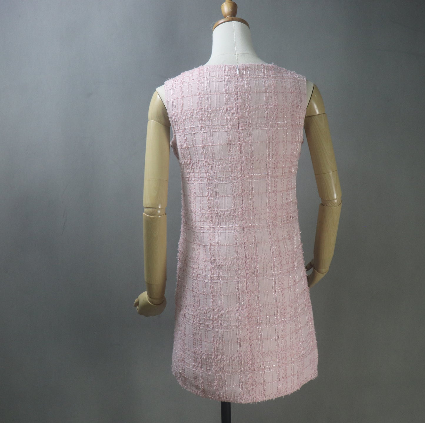 Bespoke Pink Checked Pattern Tweed Dress