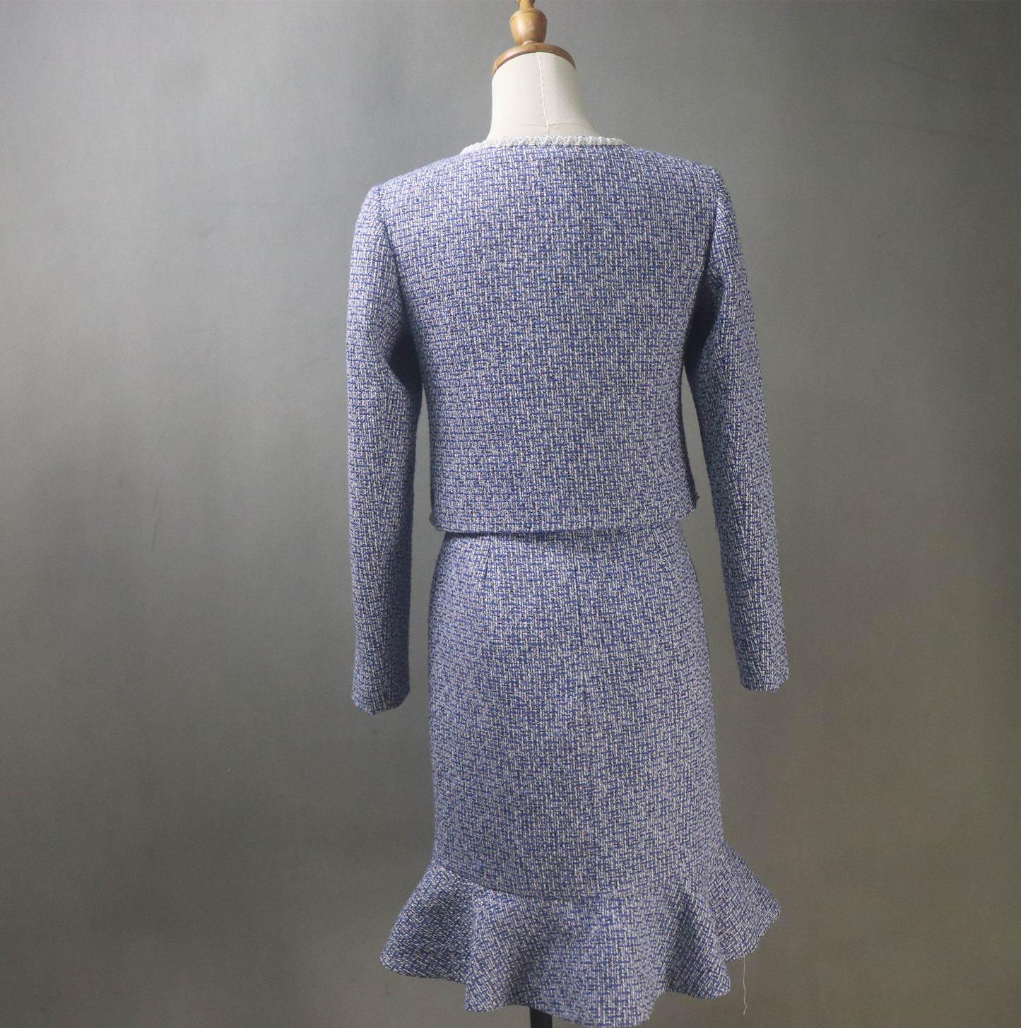 Custom Made Blue Suit / Plus Sizes/ Tweed Jacket + Fishtail Dress