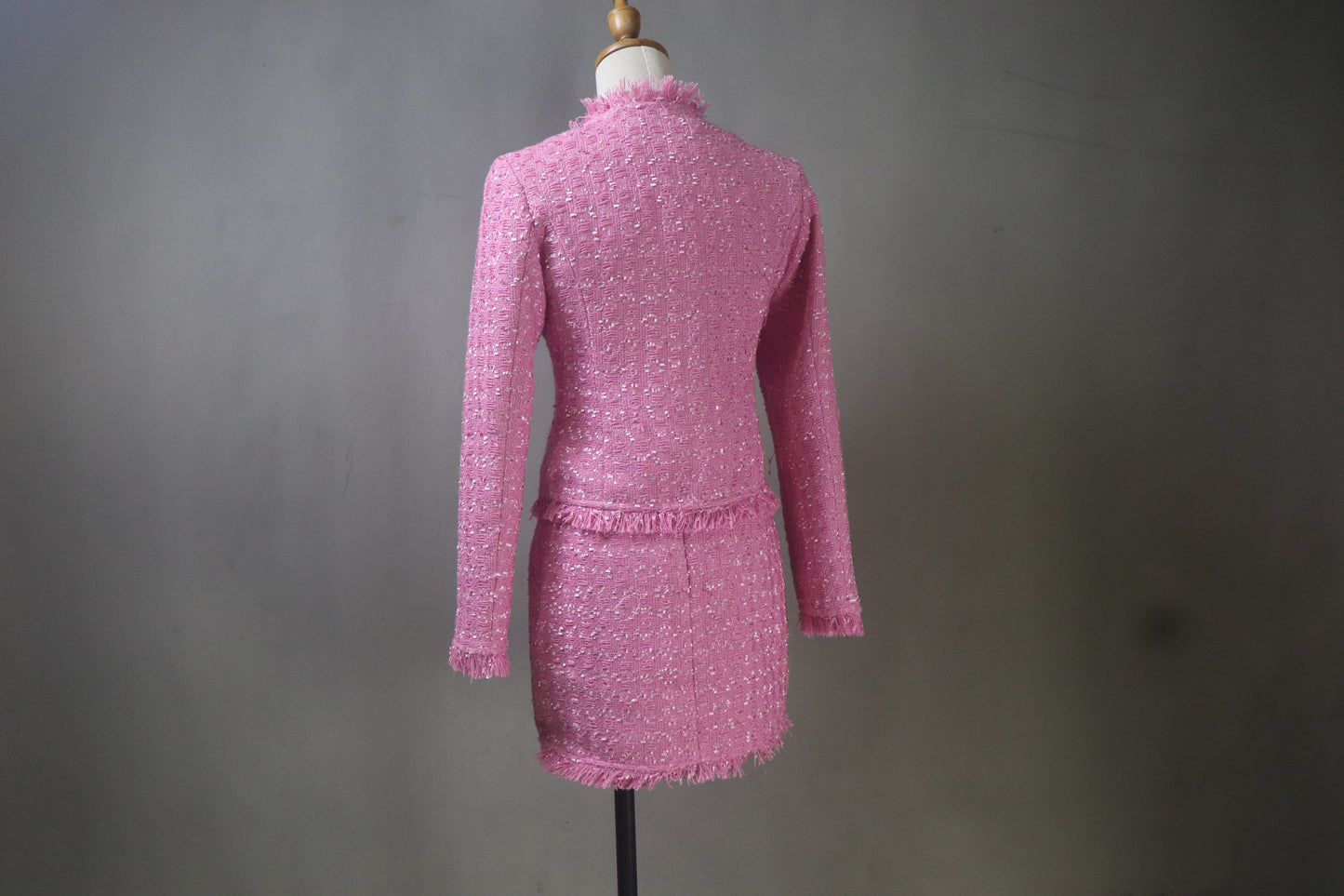 Custom Made Chic Pink Tweed Skirt Suit,  Structured Blazer & Skirt in any length