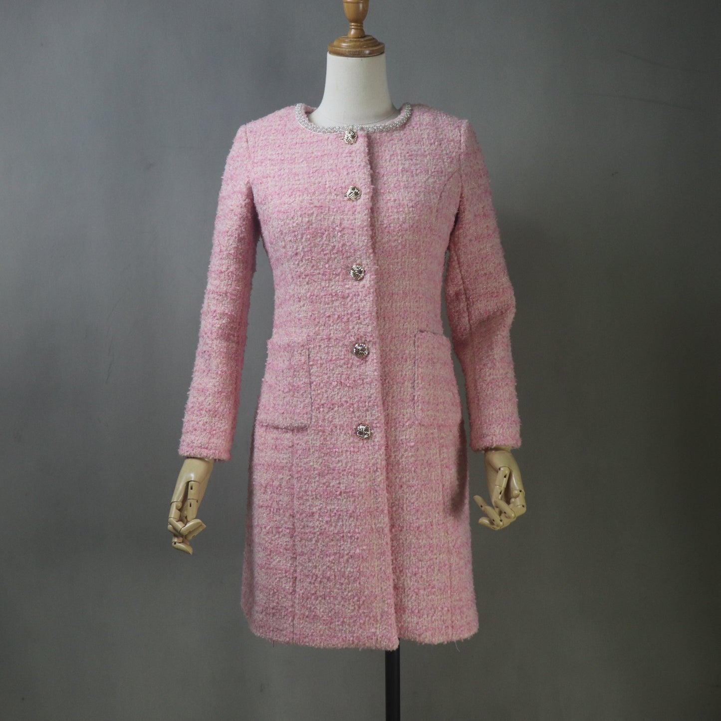 Pink Tweed Dress and Long Coat Set, Made-to-Measure, Any length