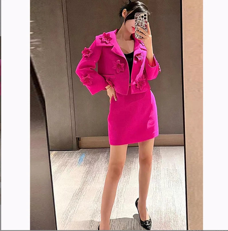 If you desire a truly unique and personalized outfit, you might consider reaching out to custom designers or tailors. They can create a suit tailored to your specific measurements and preferences, incorporating the 3D flowers decoration and hot pink color you desire. Custom-designed outfits are often more expensive, but they offer exclusivity and exceptional craftsmanship.