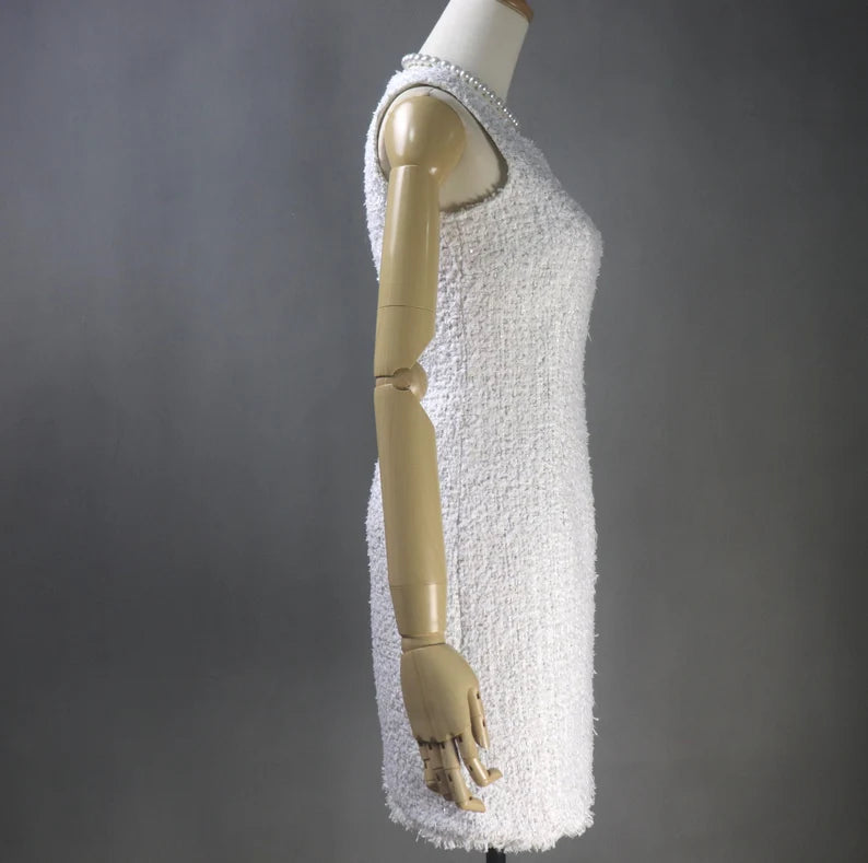 Specially crafted Tweed Long / Short Sheath Dress + Long / Short Coat White White tweed sheath dress Summer Wedding Dress