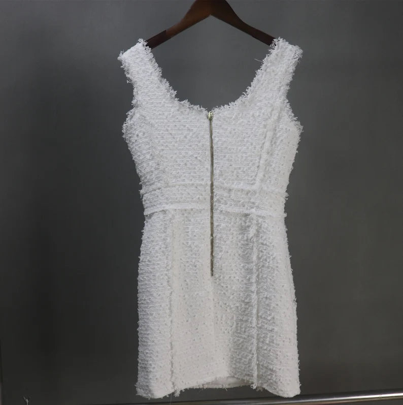Specially made White Tweed Mini/ Midi/ Long Dress, Speech Day, Graduation Ceremony, Wedding, bridesmaid dress, Afternoon Tea Specially made White Tweed Mini/ Midi/ Long Dress, Speech Day, Graduation Ceremony, Wedding, bridesmaid dress, Afternoon Tea