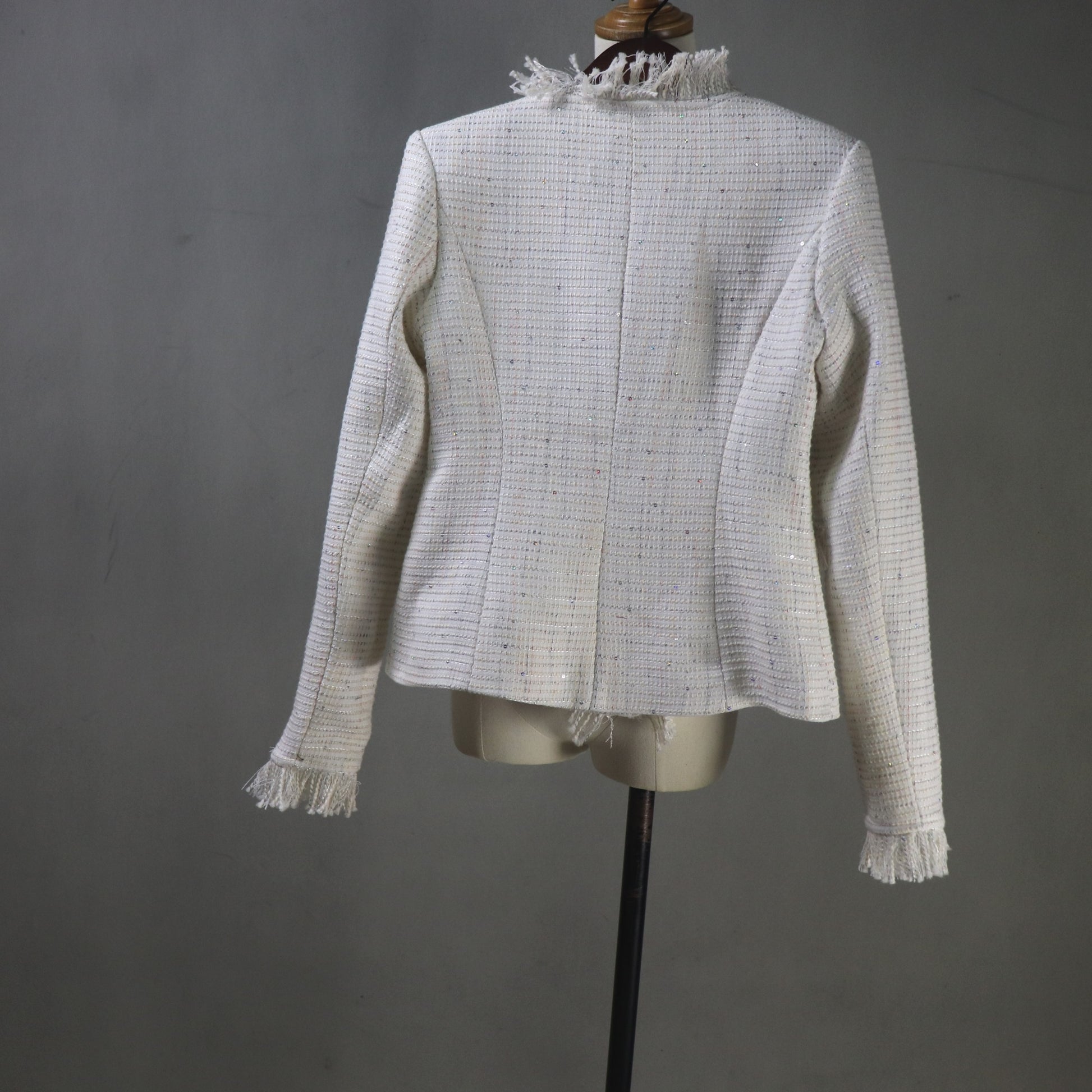 Custom Made Cream White Sequinned Tweed Skirt Suit Set, Any Size - Fashion Pioneer 