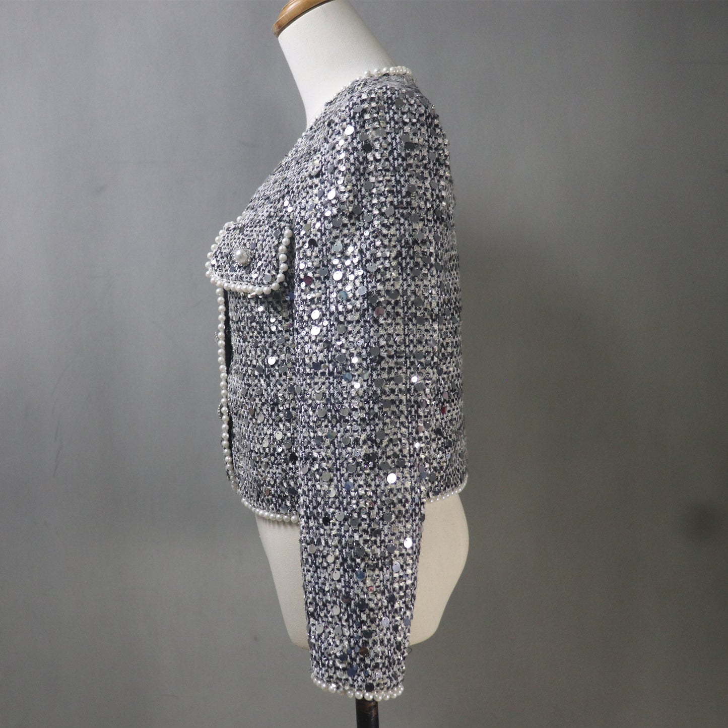 Women Grey Sequinned Jacket With Pearls / Custom Sizes