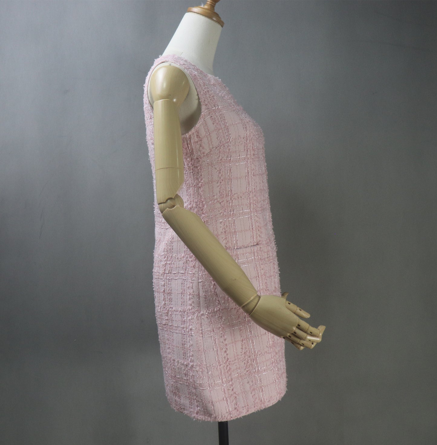 Bespoke Pink Checked Pattern Tweed Dress