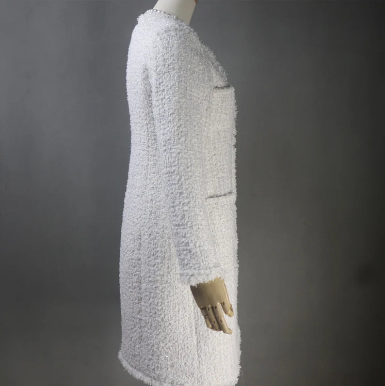 Specially crafted Tweed Long / Short Sheath Dress + Long / Short Coat White White tweed sheath dress Summer Wedding Dress