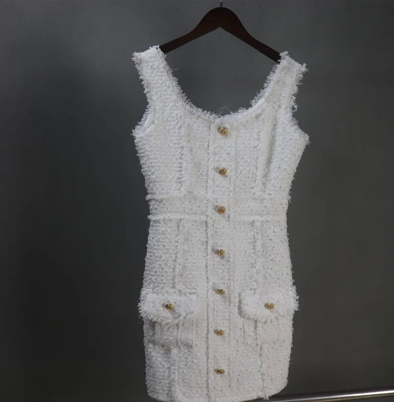 Specially made White Tweed Mini/ Midi/ Long Dress, Speech Day