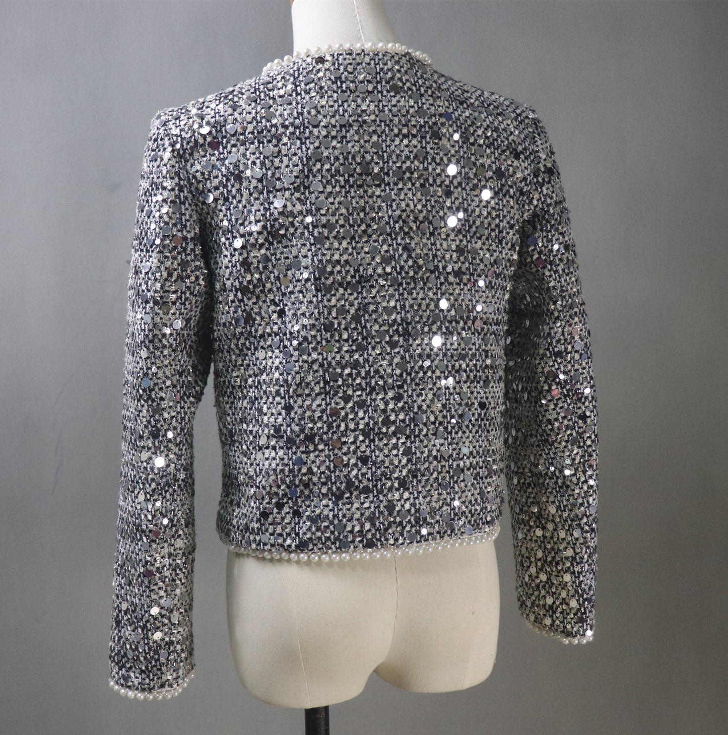 Women Grey Sequinned Jacket With Pearls / Custom Sizes