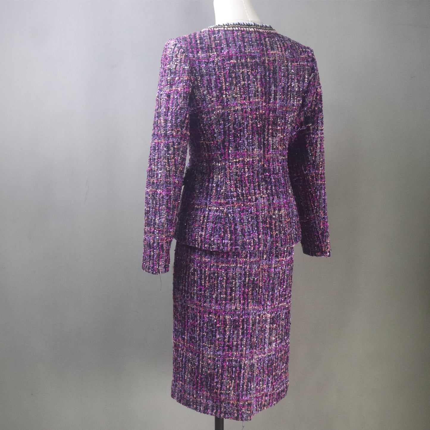 Purple Tweed Long Skirt Suit / Custom Made / Plus size Suit