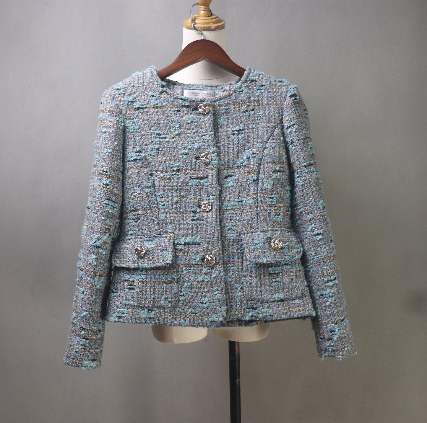 Grey Teal Tweed Skirt Suit