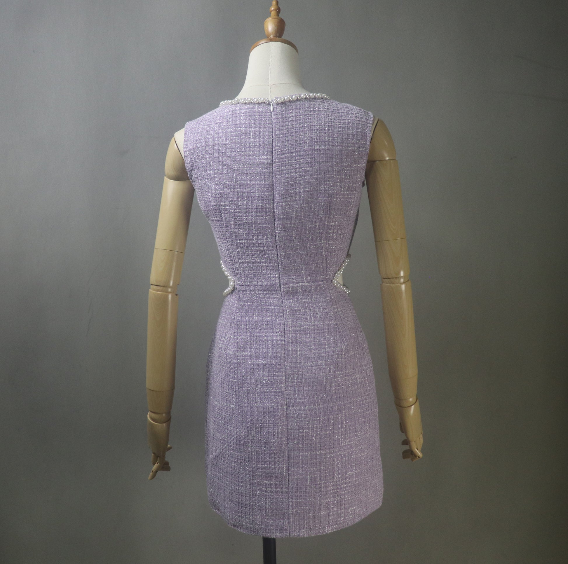 Bespoke Dark Grey Tweed Dress – Elegant & Feminine Bespoke Dark Grey Tweed Dress – Elegant & Feminine