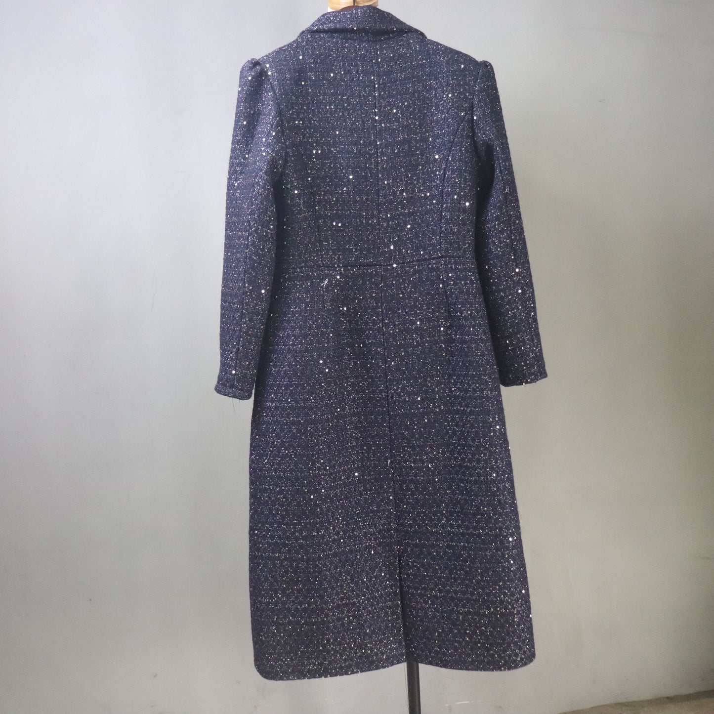 Navy Sequinned Tweed Dress and Long Coat Set, Made-to-Measure, Any length