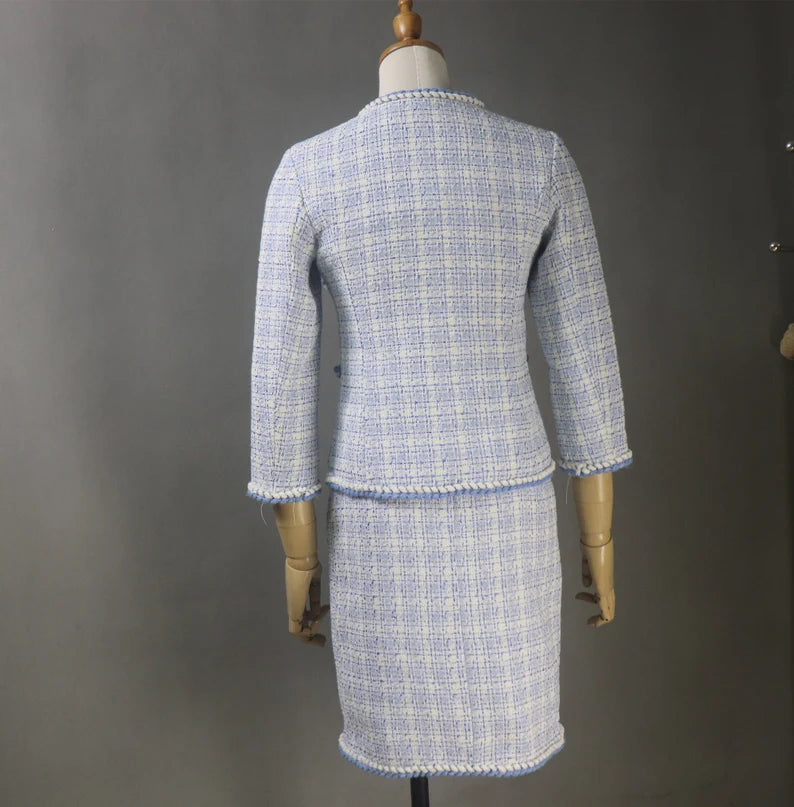 When conversing with a tailor or using an online platform, be sure to give specific information about your preferences, including the preferred colour, fabric, measurements, and any unique design elements. This will make it more likely that the tweed top and skirt you ordered will meet your standards.