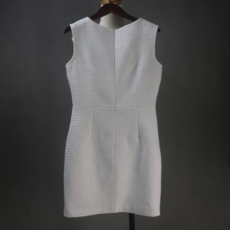 Women CUSTOM MADE Black Golden Trim Classic White Tweed Jacket + Dress Suit Women CUSTOM MADE Black Golden Trim Classic White Tweed Jacket + Dress Suit