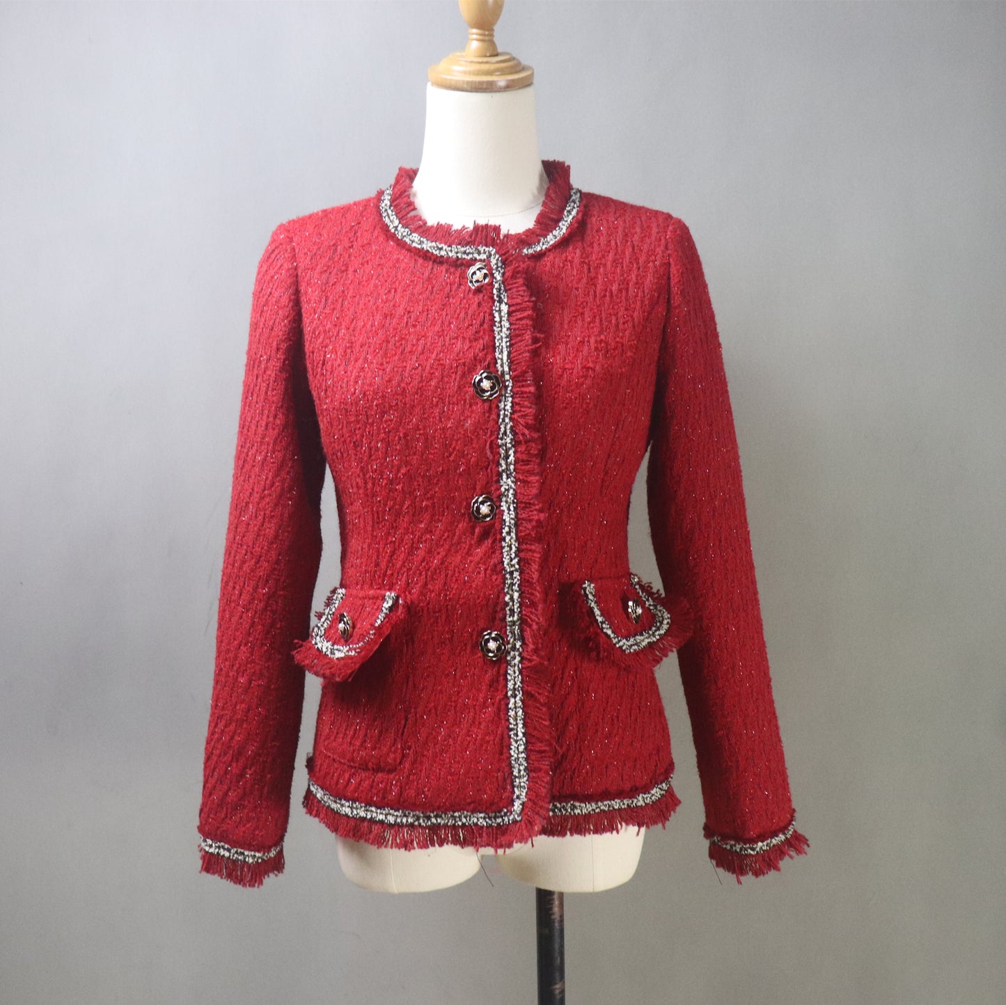 Custom Made Red Tweed Suit Jacket + Skirt