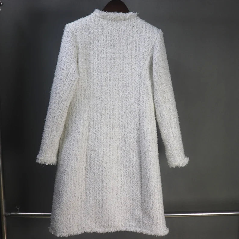 Specially crafted Tweed Long / Short Sheath Dress + Long / Short Coat White White tweed sheath dress Summer Wedding Dress