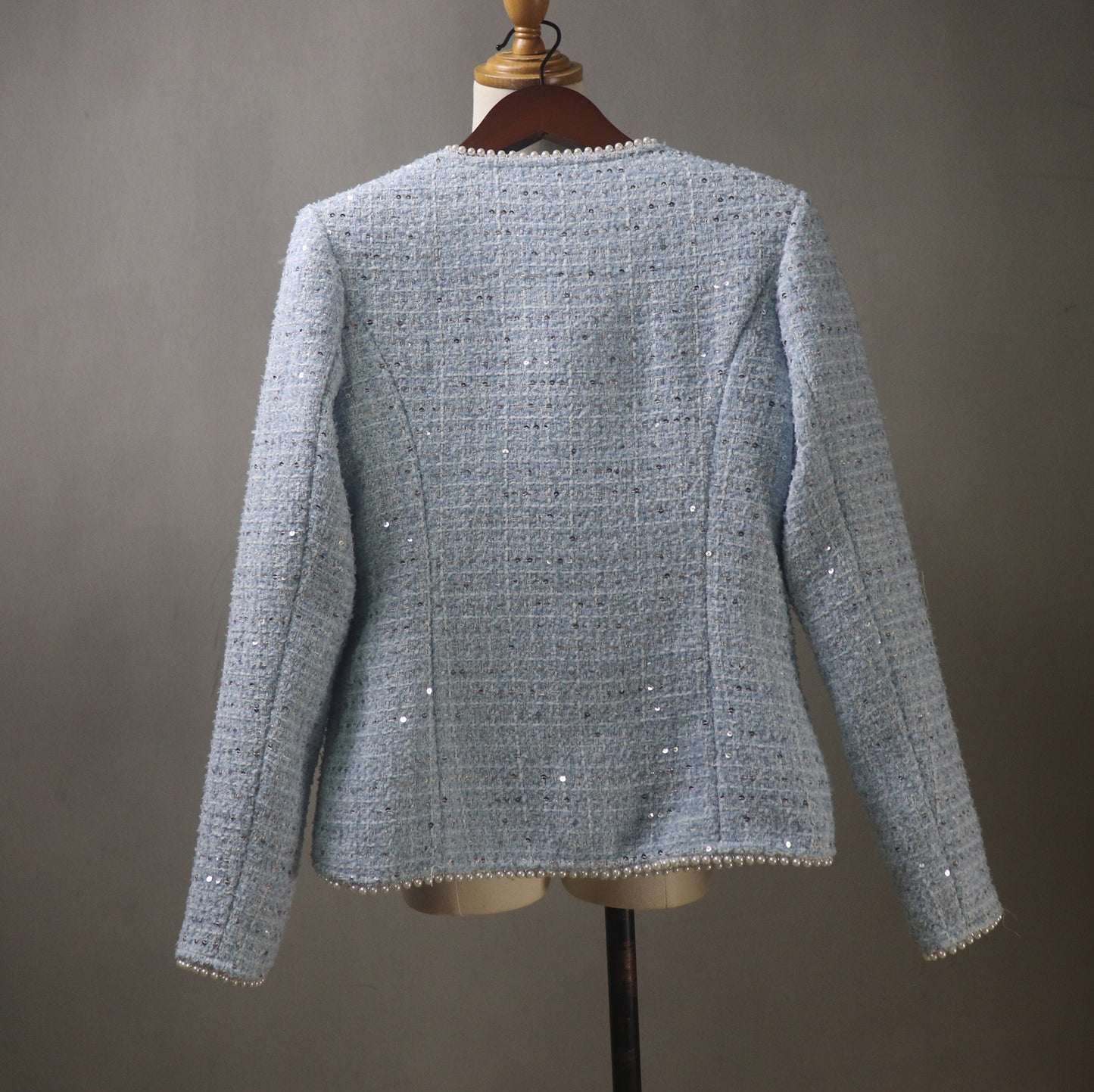Bespoke Blue Tweed Skirt Suit With Pearls & Sequins