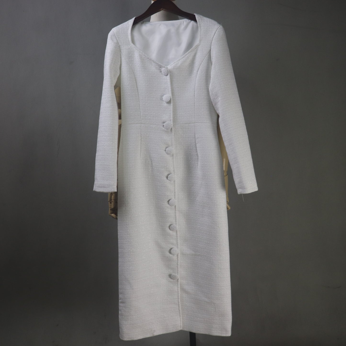Custom White Tweed Midi Dress – Any Length & Size