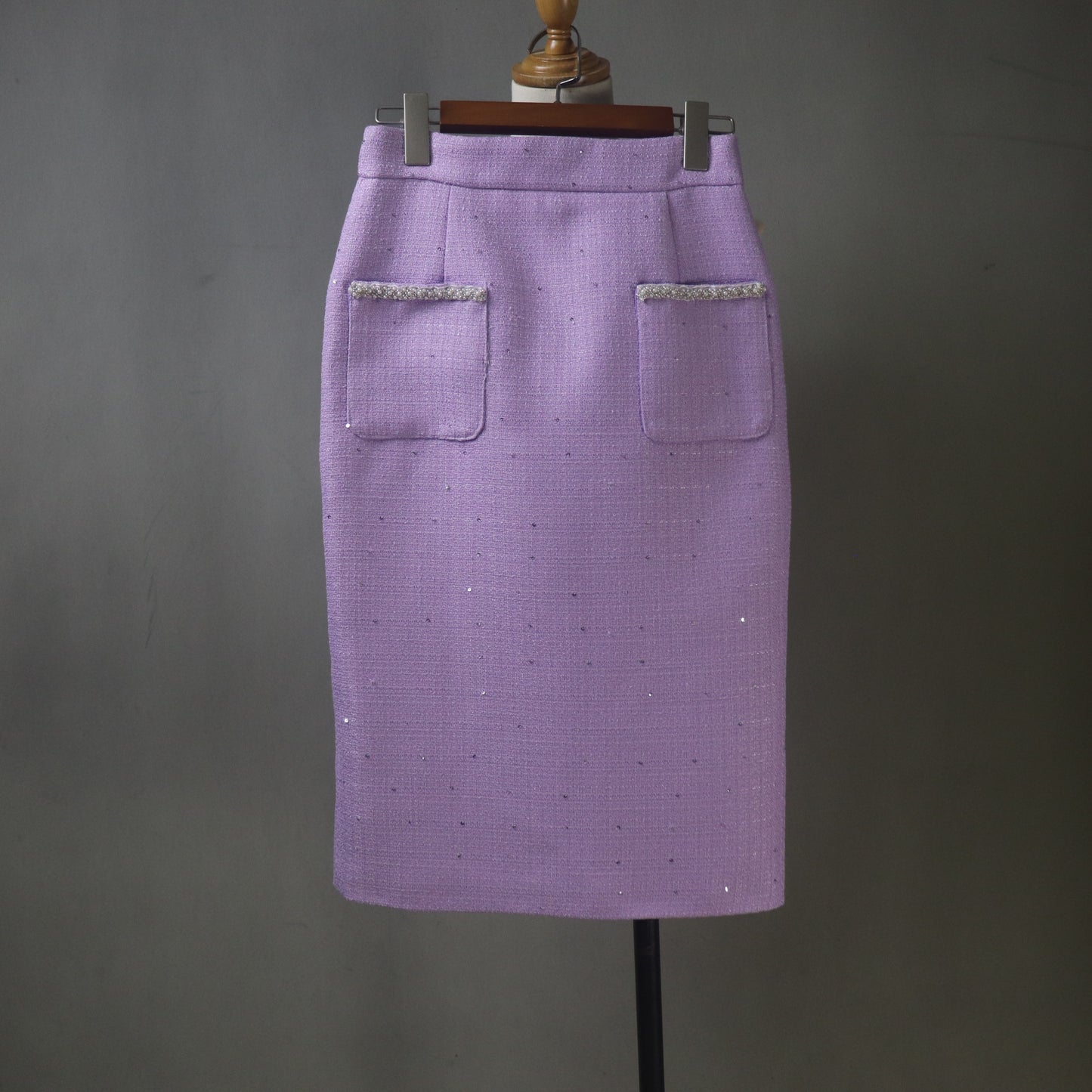 Custom Tweed Lilac Purple Suit Set | Made-to-Measure Jacket & Pencil Skirt | Any Length