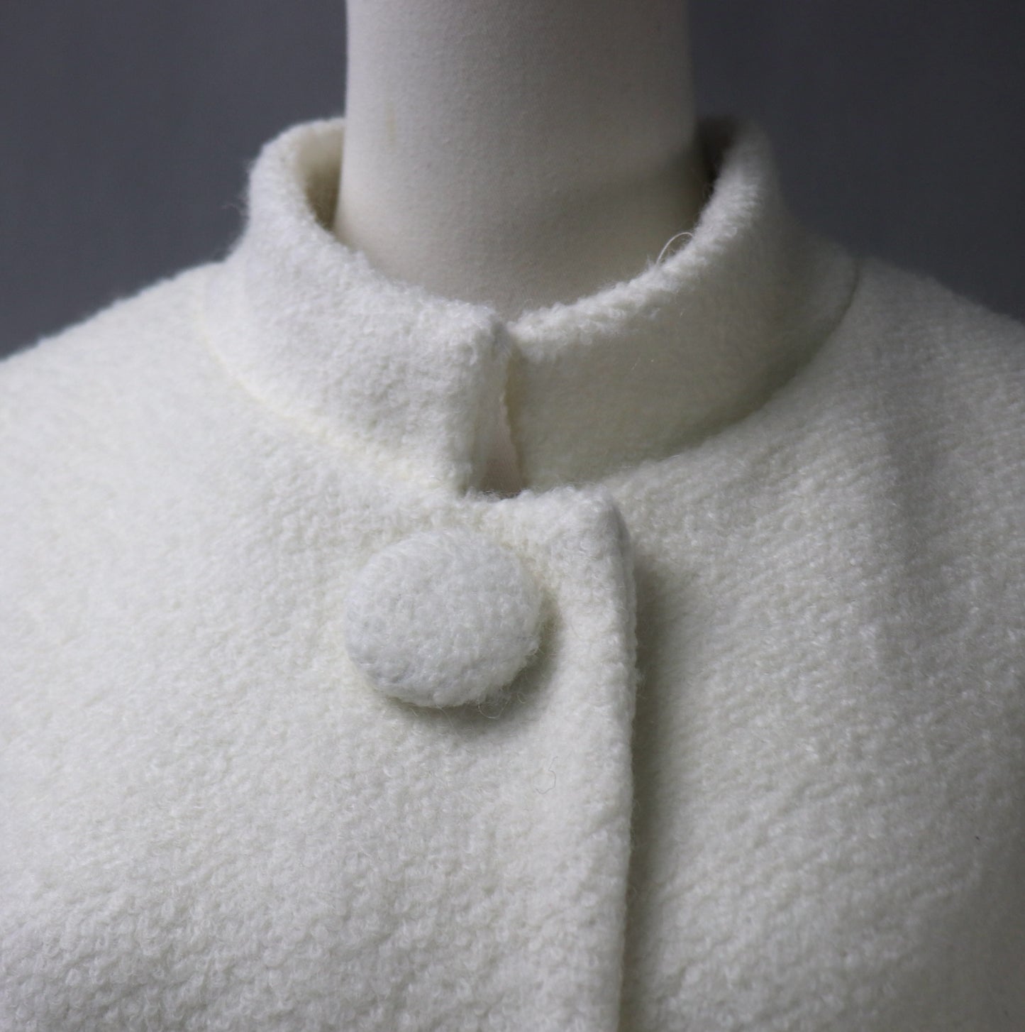 White Wool Loose Fit Long Coat with Stand-Up Collar