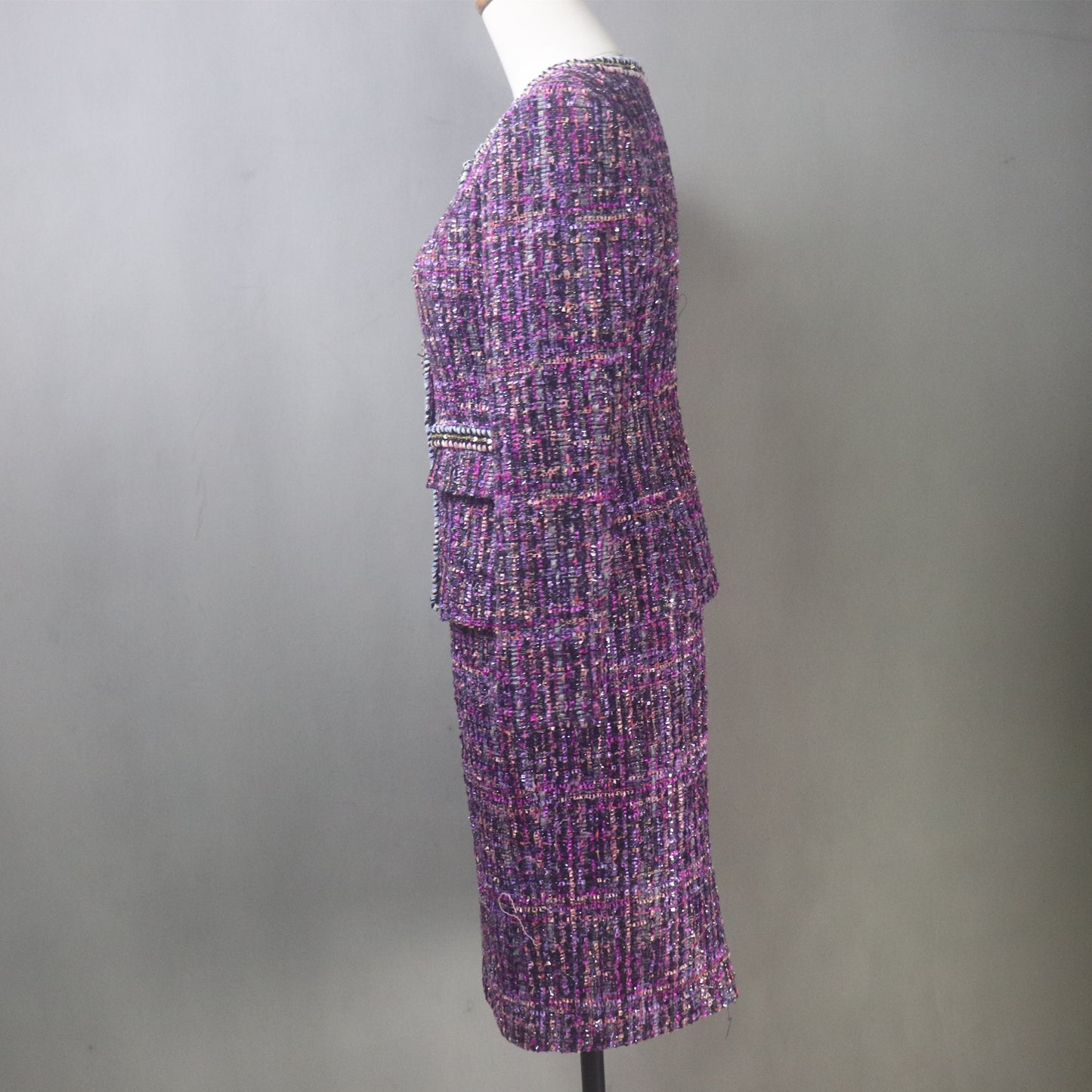 Purple Tweed Long Skirt Suit / Custom Made / Plus size Suit